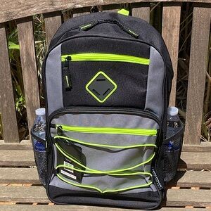 Black and Gray Backpack Neon Accents Side Pockets New